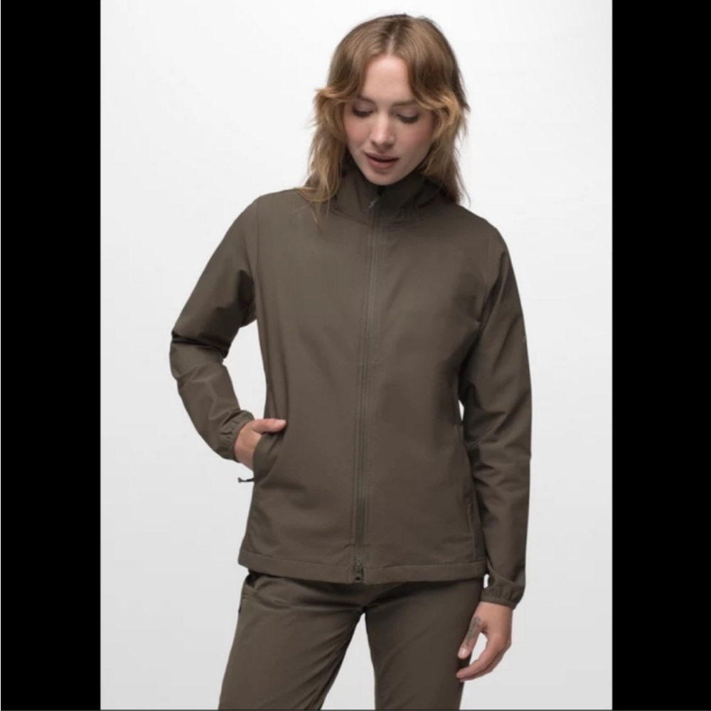 Prana Halle AT Long Sleeve Full Zip Hooded Jacket in Slate Green Sz S NEW